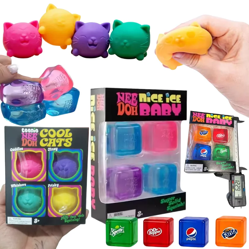 Schylling Nee Doh Nice Cube & Mini Cat & Soda Cube Brinquedo Sensorial Anti-stress Quebra-cabeça Presente para Crianças Caixa Surpresa