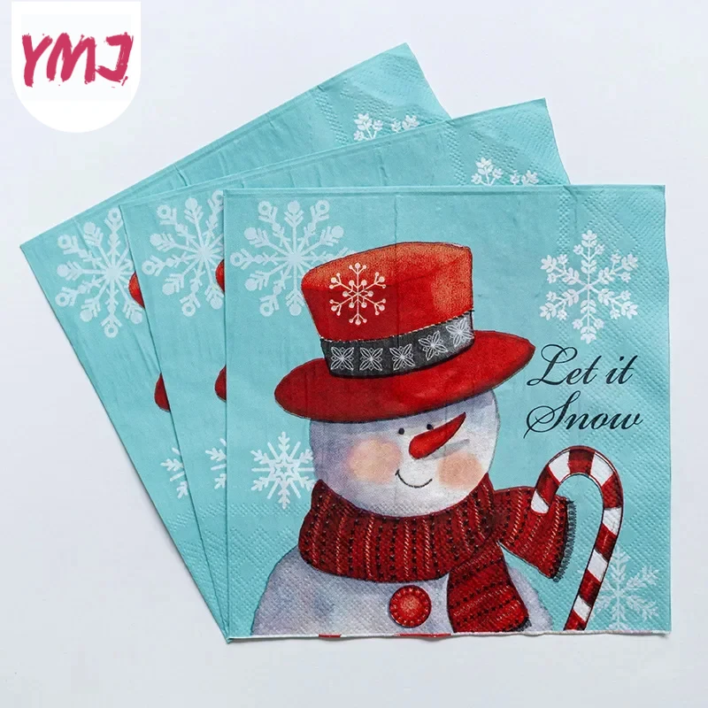 10/20pcs 33*33cm 2-Ply Christmas Snowman Printed Paper Napkins Party Decorative Paper Placemats Butterfly Bone Bart Paper