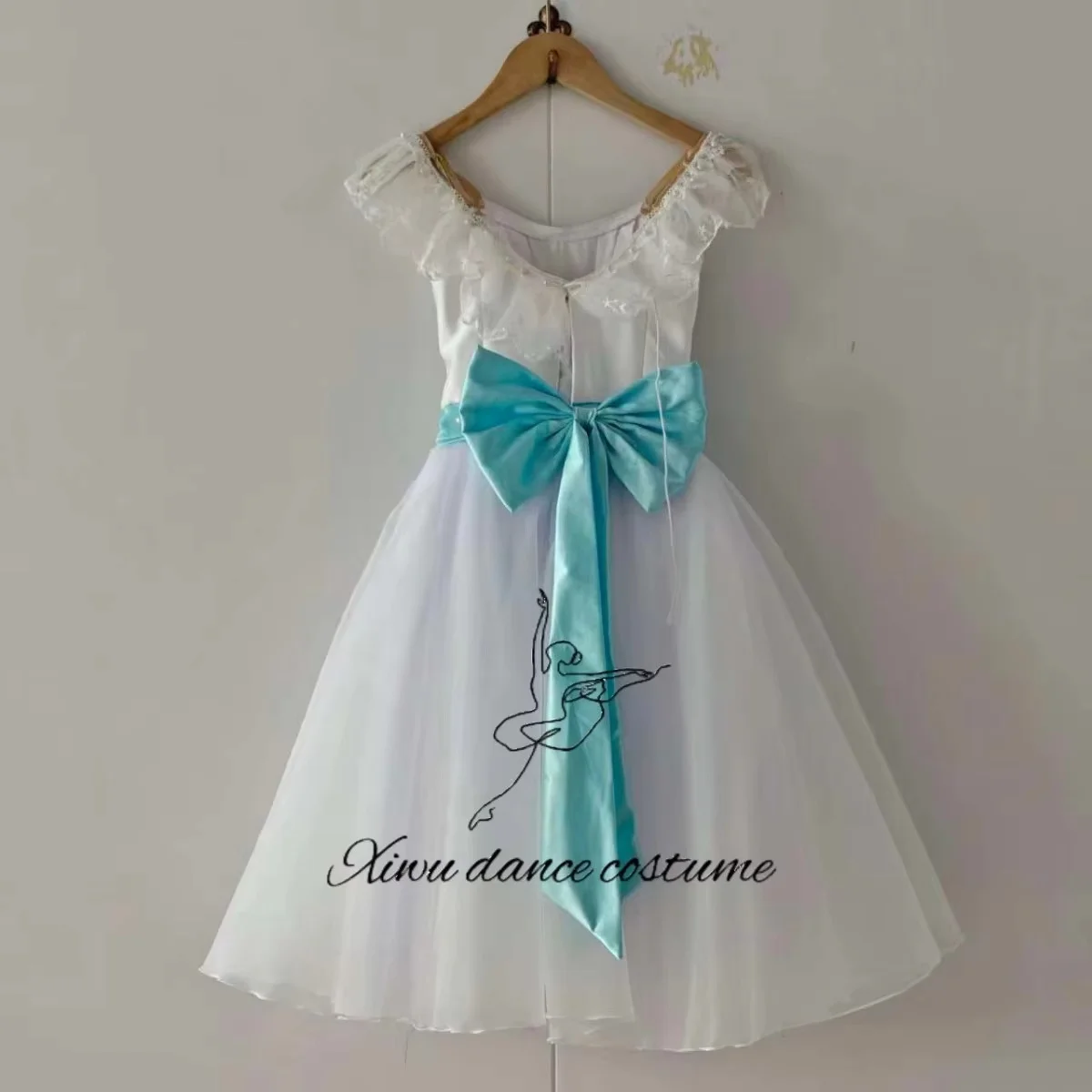 Customized white graduation dance variation sky blue ballet performance costume