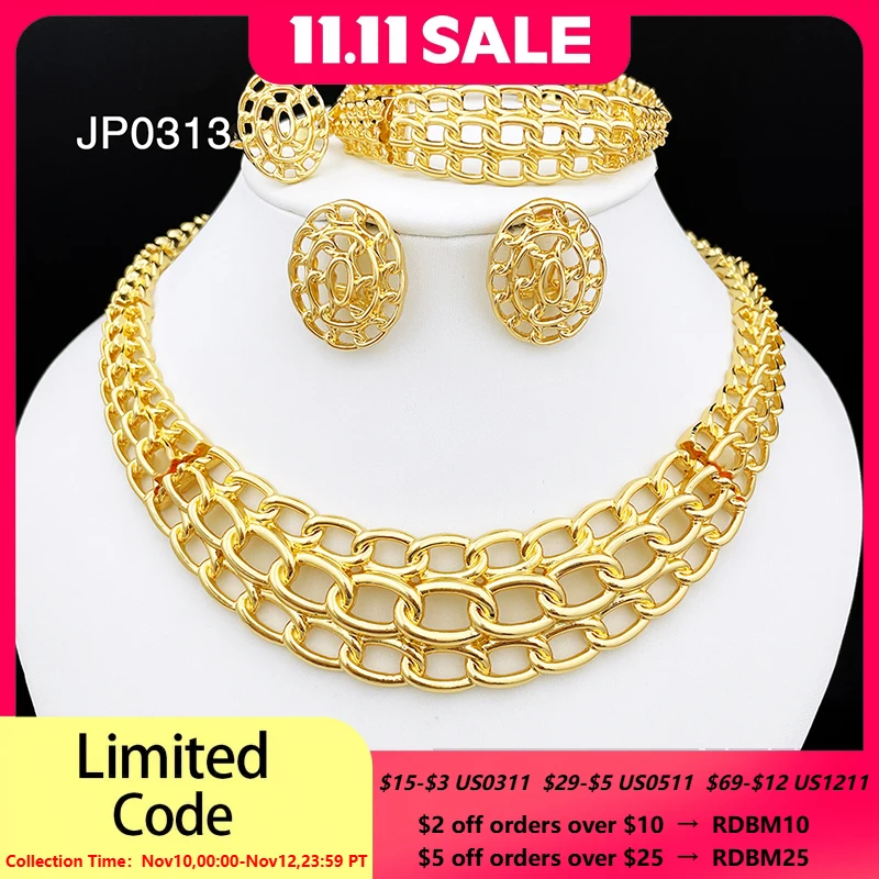 

Комплект из колье и серёг, золотистого цвета