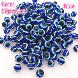 50pcs/lot  8mm Charms Beads Round Evil Eye Resin Beads Stripe Spacer Beads for Jewelry Making DIY Bracelet Beads