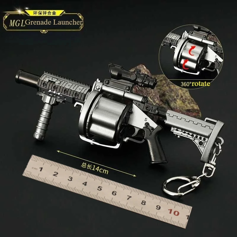 

14CM Mini MGL Gun Model Keychain Weapon Metal Pendant Bag Car Key Holder Gift for Children Adult