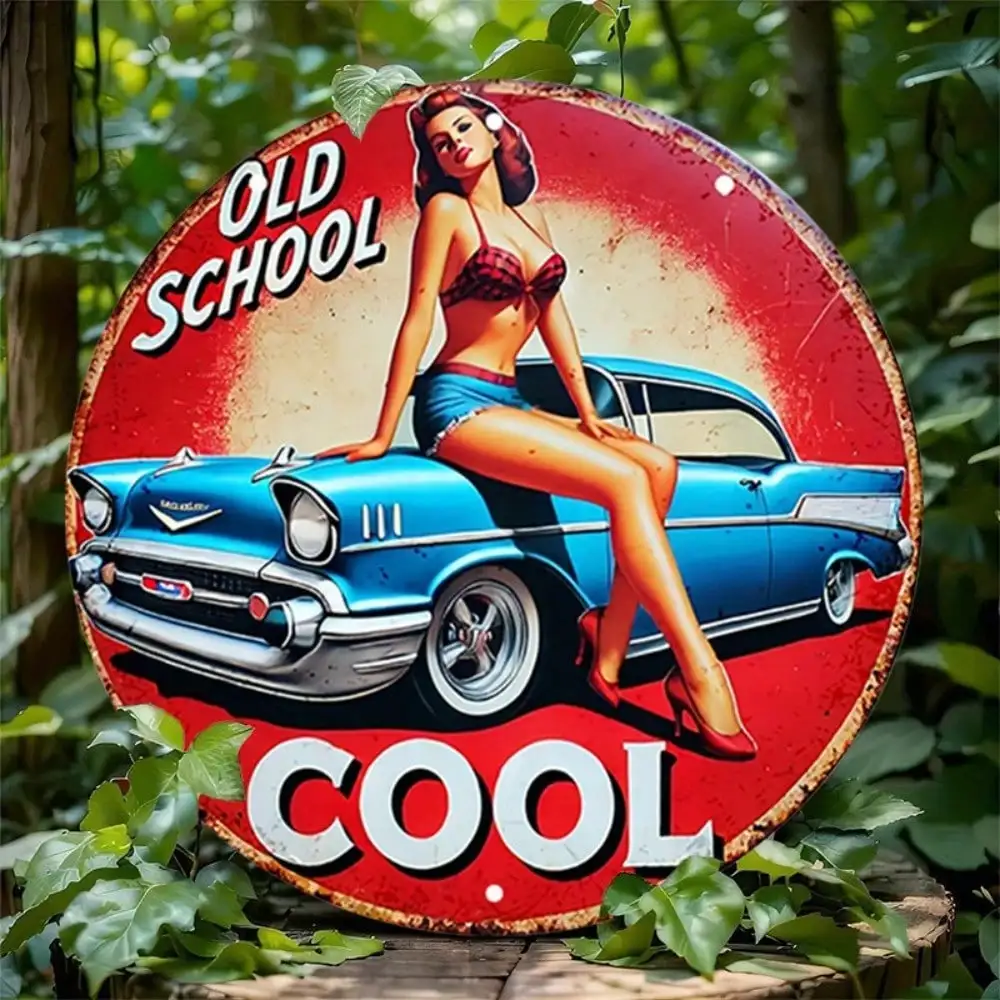 Retro-Metallblechschild 8x8 Zoll, Vintage Pin-Up-Girl Wandkunst für Zuhause, Bar, Garage, Café-Dekoration