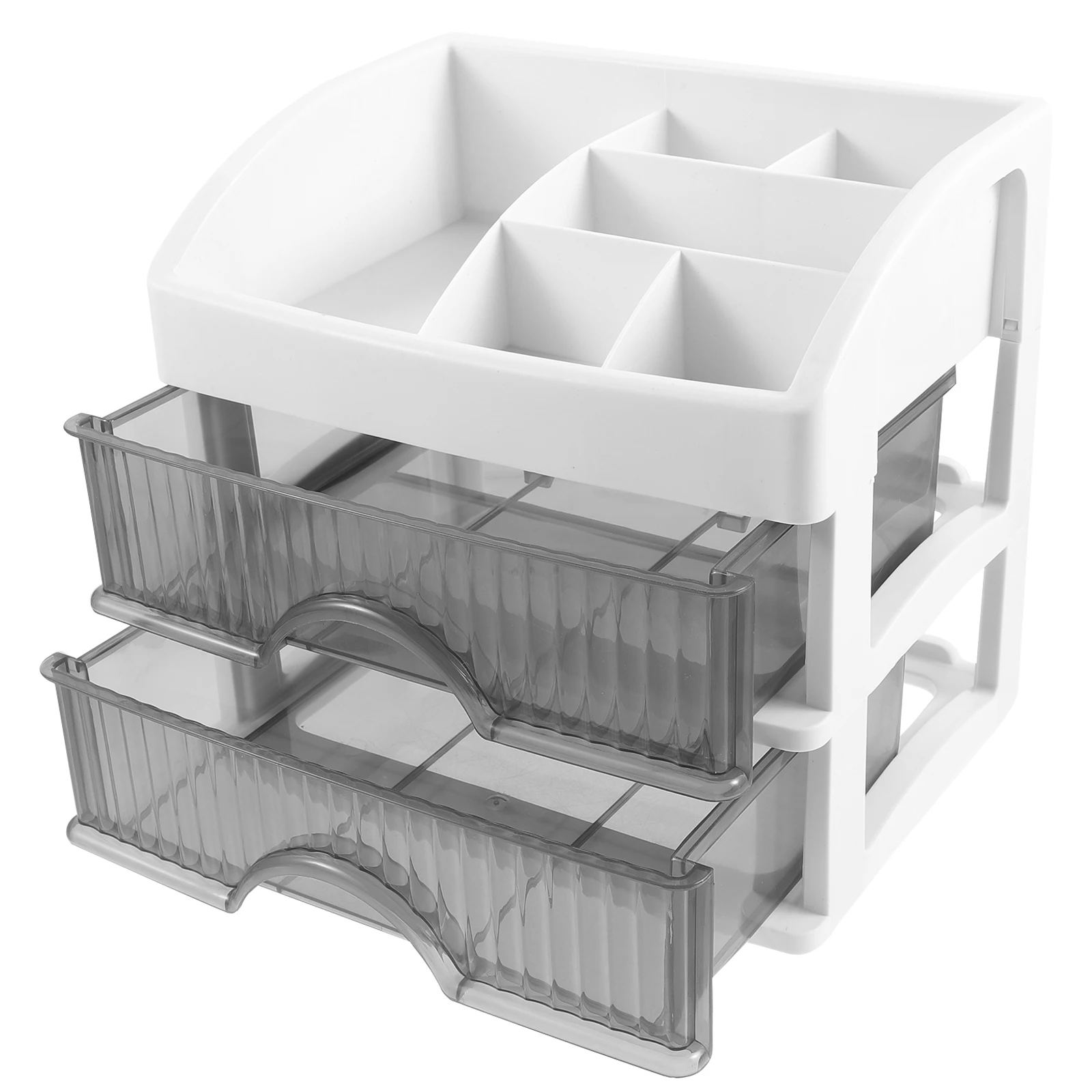 

Transparent Storage Box 2 Layers Large Gray Desk Organizer Drawers Stationery Holder Tabletop Office Durable Plastic