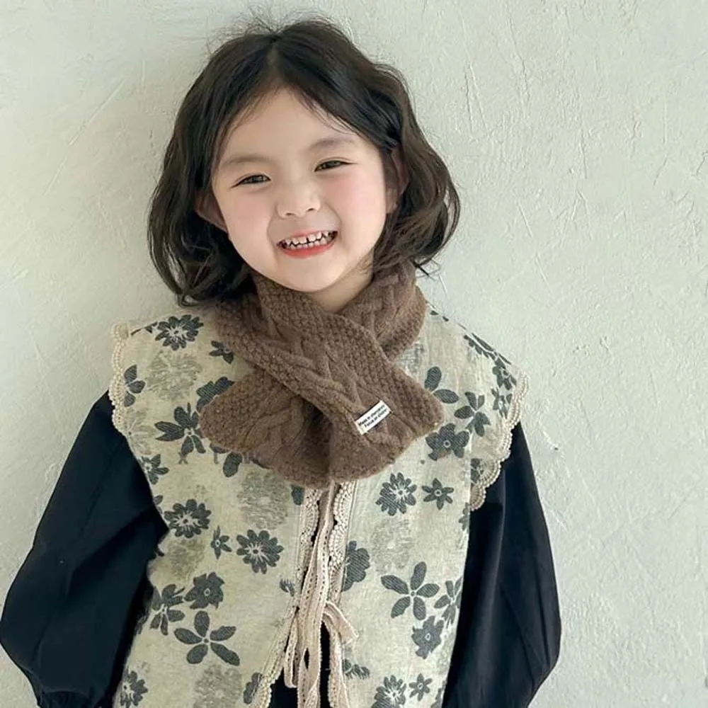 

Elastic Children Knitted Scarf Trendy Korean Style Kids Woven Neckerchief Soft All-match Winter Cross Muffler for 2-8 Years Old
