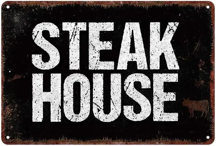 Vintage STEAK HOUSE Tin Sign,   Aluminum Metal Sign, Retro Rustic Wall Decor for Butcher Shop Kitchen Dining Room Bar Pub Steakh