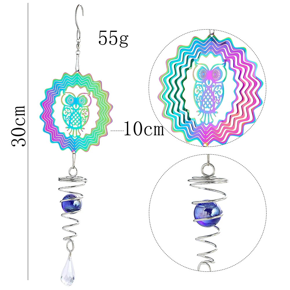 Kinetic Gradient Color Wind Spinner Sculpture 3D Wind Chimes Sun Catcher Gazing Ball Spiral Tail Stabilizer Fairy Garden Hanging