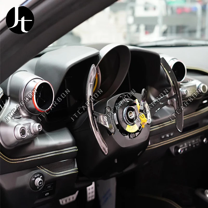 1 Pair Car Steering Wheel Paddle Shifter Extension Cover For Ferrari 488 F8 296 SF90 812 Dry Carbon Fiber Shifter Trim Paddles