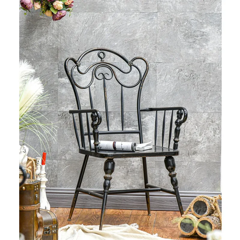 Vintage Industrial Black Iron Metal Chair Restaurant Garden Courtyard Backyard Outdoor Dining Bar Chair
