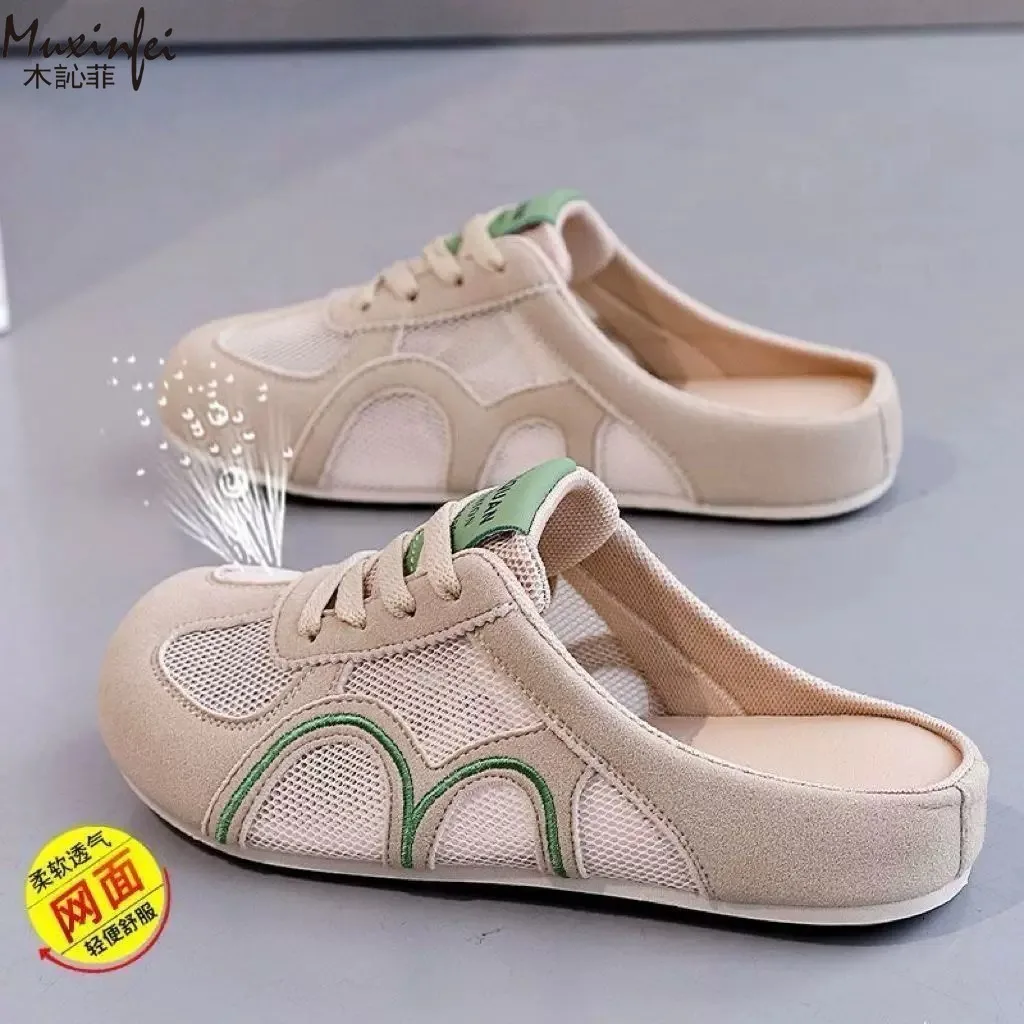 

Women's Soft Bottom Half Dragged Women's 2026 Summer New Retro One Step Breathable Lazy Baotou Women's Slippers