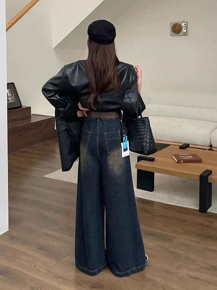 Damskie spodnie Y2K z mikro rozszerzanymi nogawkami, z wysokim stanem, w stylu retro amerykańskim, luźne, codzienne, jesienno-zimowe.