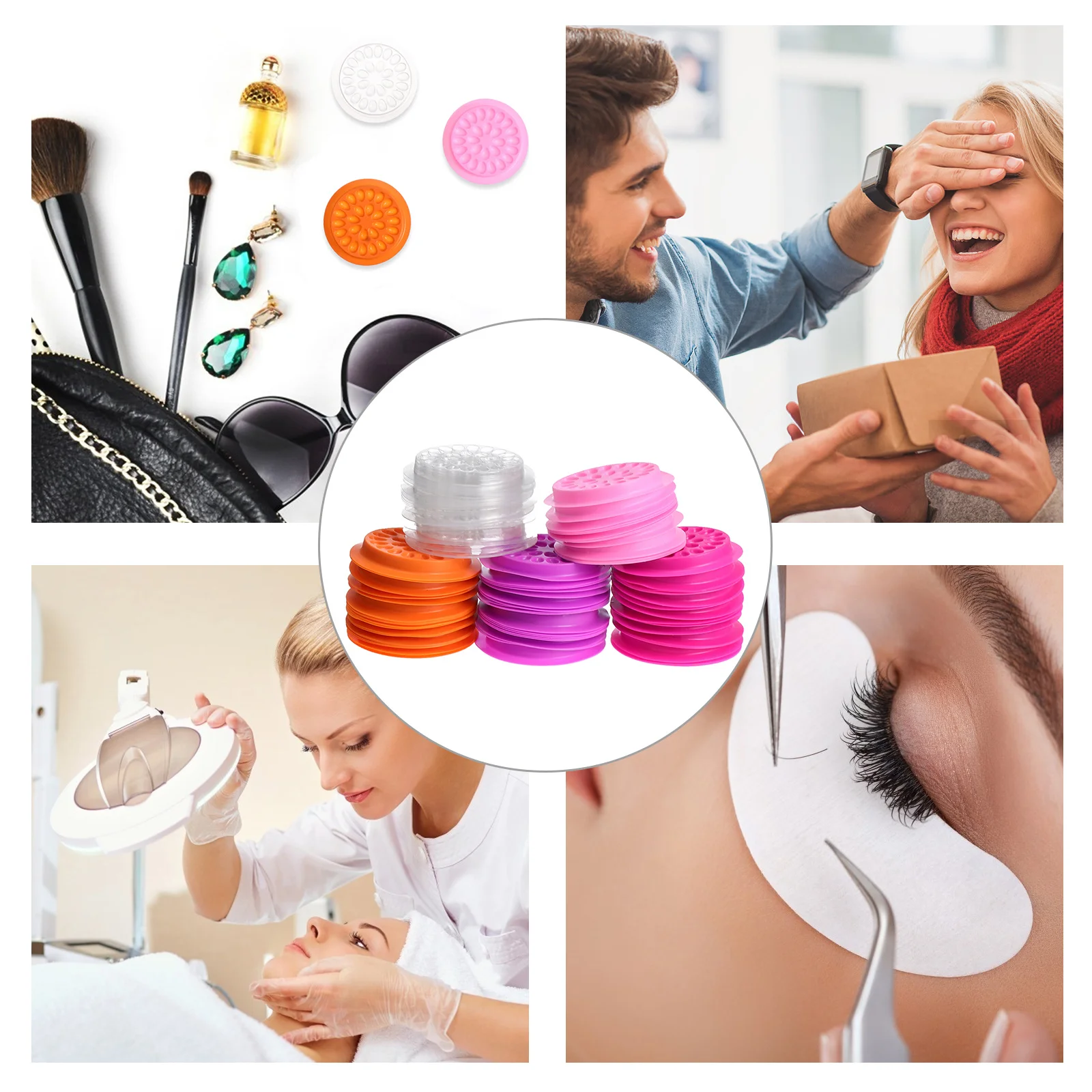 100개 꽃 모양 속눈썹 연장 글루 트레이 가볍고 안전한 일회용 속눈썹 홀더 살롱 화장품용 인조 속눈썹