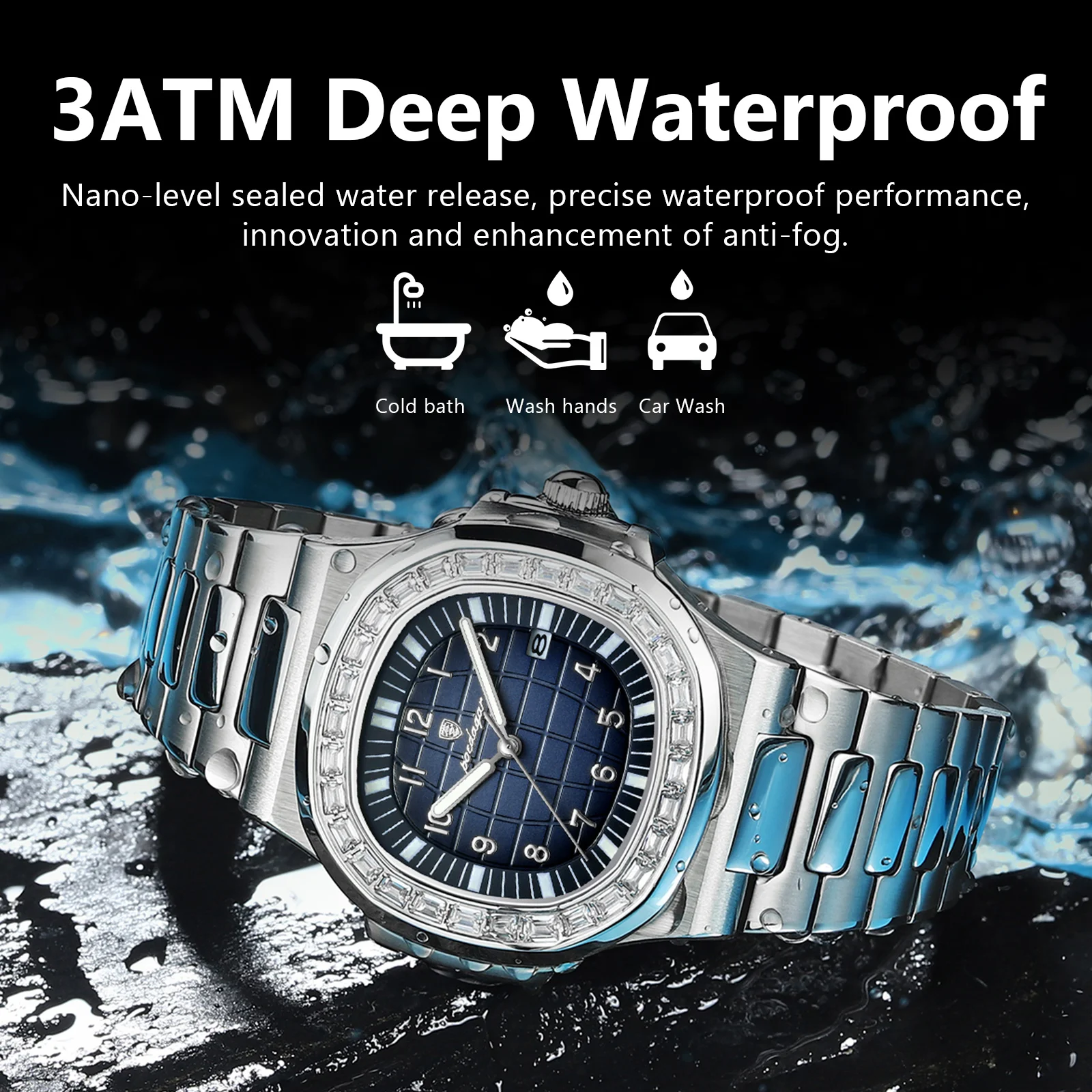 POEDAGAR Luxury Square Man Wristwatch Luminous Waterproof Date Men Watch Stainless Steel Men\'s Quartz Watches Casual Male Clock