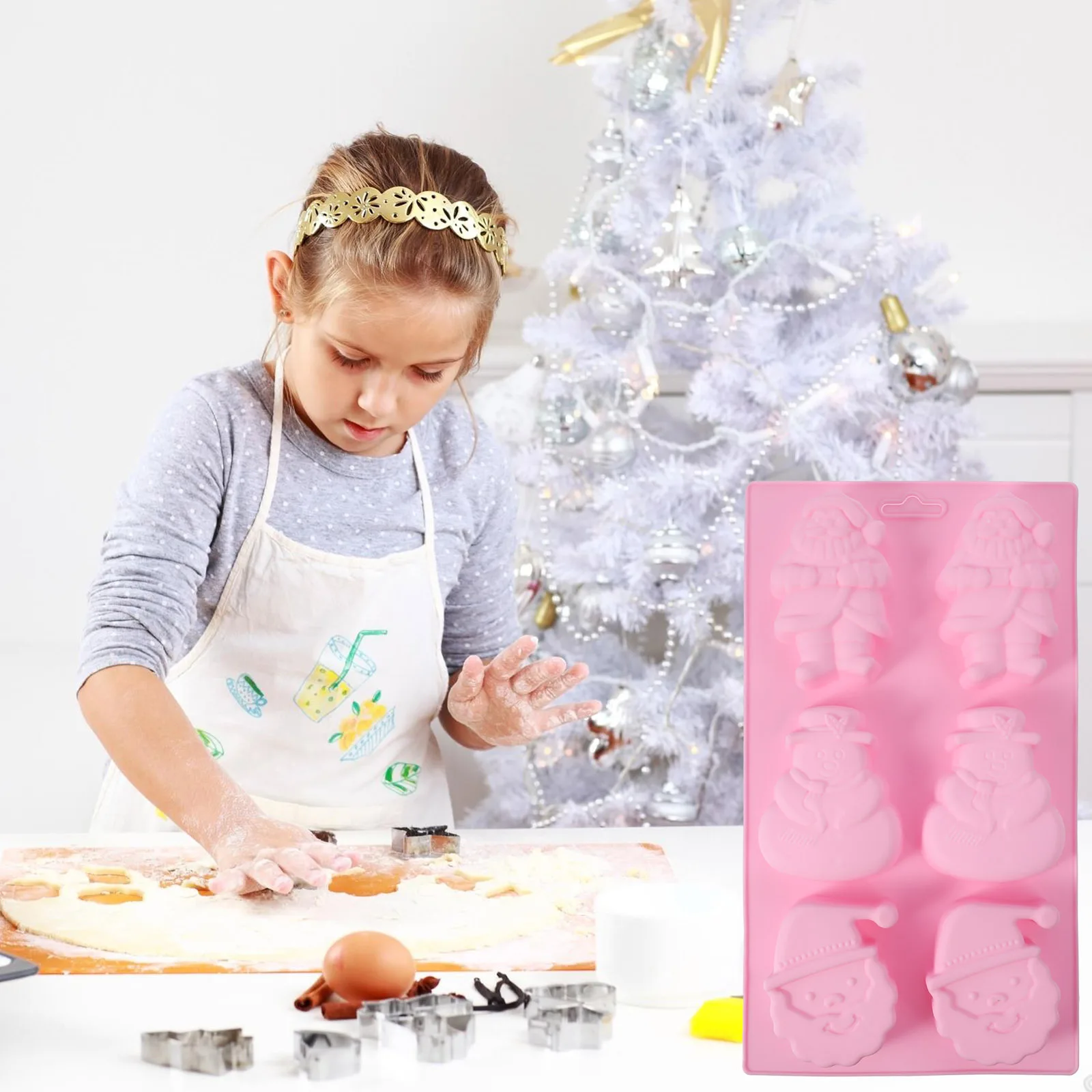 

2Pcs Christmas Theme Silicone Cake Mold Santa Snowman 6-Cavity Baking Mold for Chocolate Cupcakes DIY Desserts Holiday Gathering