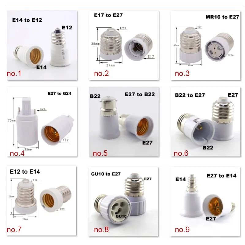 Lamp Base E27 GU10 G9 E12 B22 MR16 to E27 E40 E14 LED light Bulb Holder Converter AC base power Socket Adapter lampholder