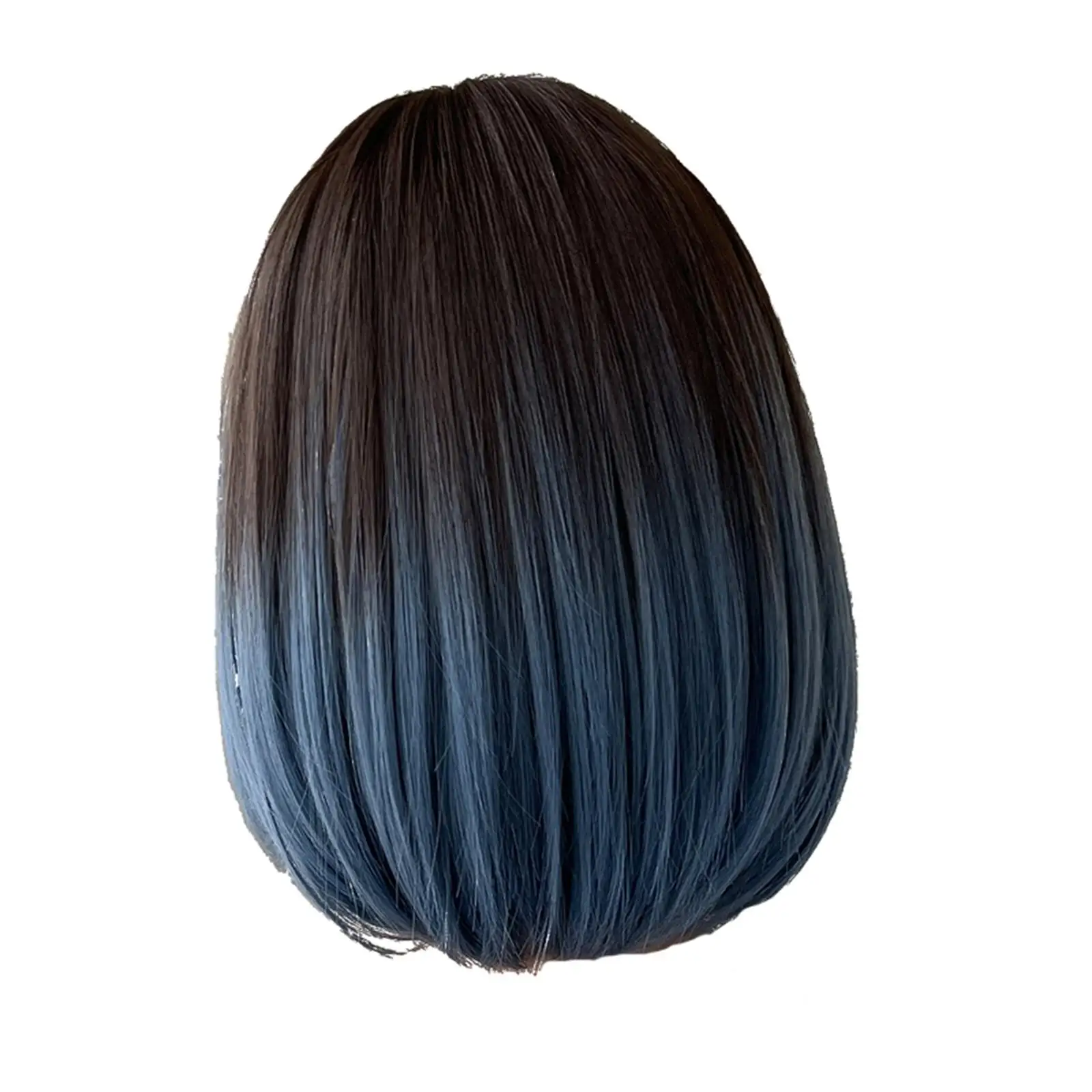 Brown Blue Synthetic Wig with Bangs 19inch Average Size Accessory Adjustable Cap Comfortable for Cosplay Costume Party