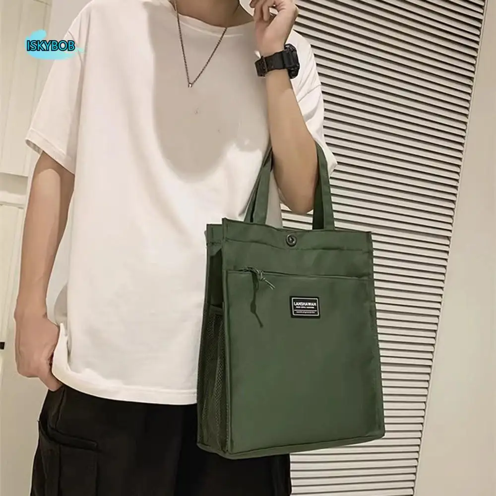 

Casual Male Commuting Tote Bag Oxford Cloth Waterproof Canvas Shoulder Bag Versatile Large Capacity Lightweight Handbag Unisex