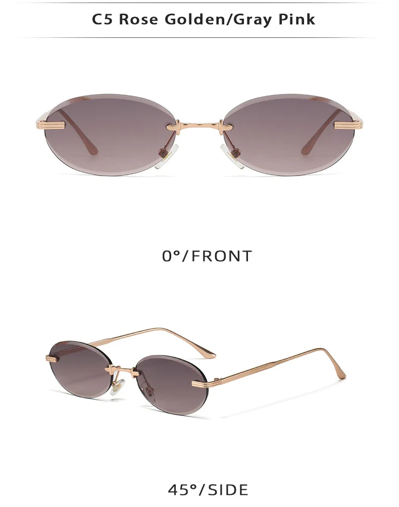 Y2K Punk Oval Randlose Sonnenbrille Frauen 2025, Luxus Marke Vintage Metall Kleine Rahmen Sonnenbrille Für Damen Retro Rahmenlose Shades – Detail 9