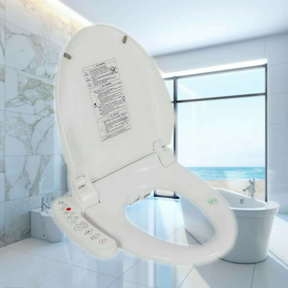 Auto Flush Toilet Seat Bathroom Electric Bidet Cover W/ Heated Anti-Bacterial Seat Double Nozzles Self-Cleaning-Multifunctional