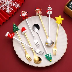 4/6PCS Christmas Gifts Stainless Steel Spoons Forks Set Decoration Glod Silver Elk Deer Dessert Coffee Spoon for Kids Gift Box