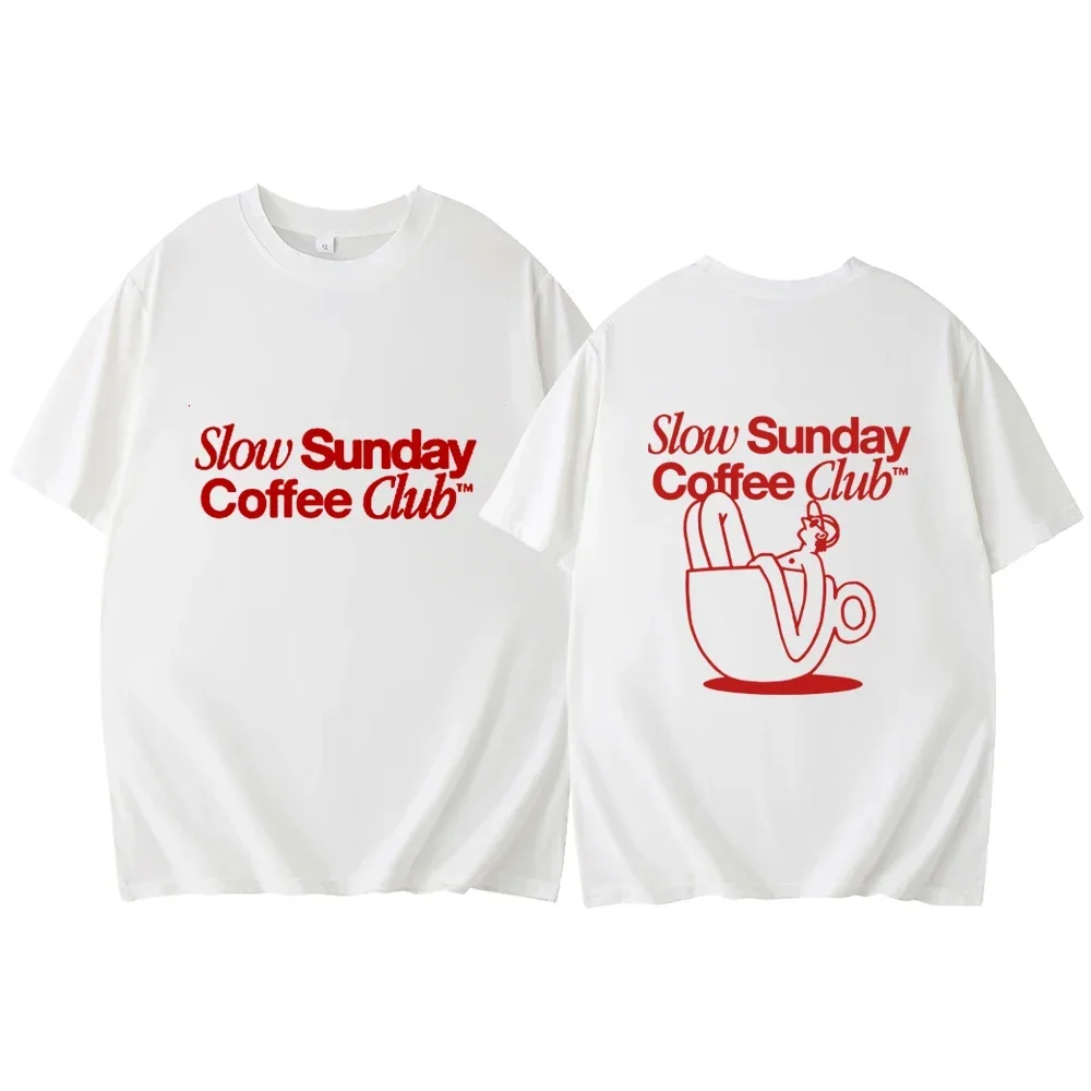 Coffee Slow Sunday Club Short Sleeve Unisex Letter Printed Short Sleeves Retro Y2k Suitable Breathable For Spring And Summer