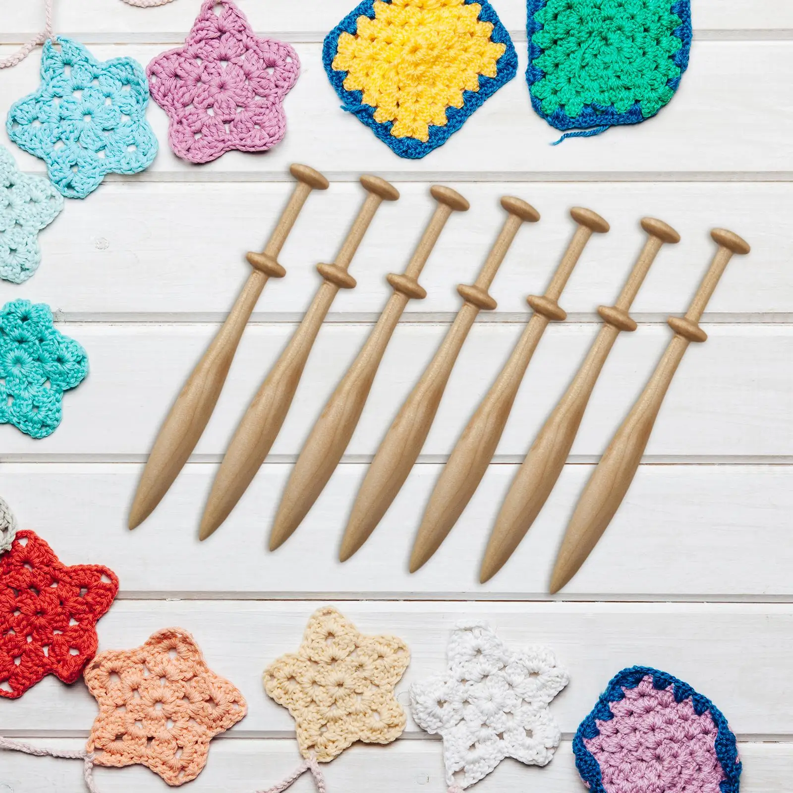 

7Pcs Lace Bobbins Kit Lace Making DIY Wood Weaving Tools Hand Knitting Tools for Hats Gloves Scarves Birthdays Home