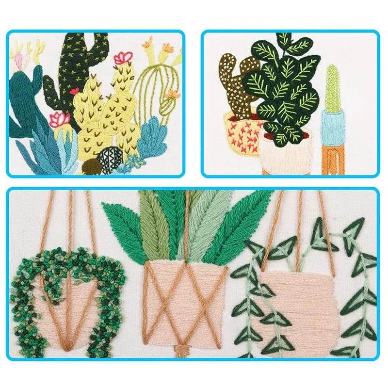 Embroidery Kit-3 Pieces Embroidery Kits For Beginners With Stamped Pattern,Embroidery Floss+Stamped Fabric+Needles