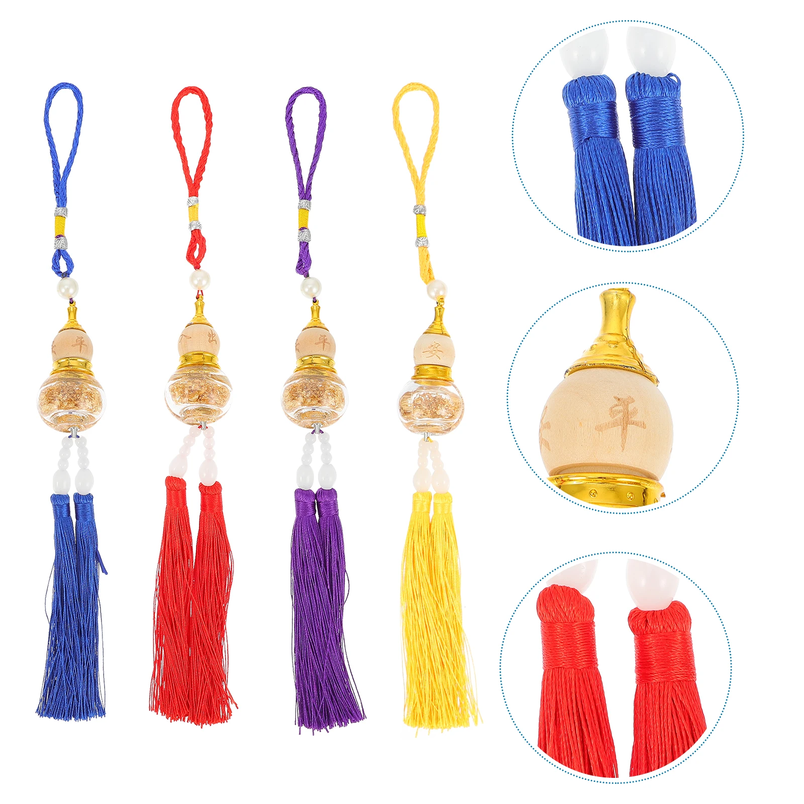 4 Pcs Gourd Pendant Car Accessory Rearview Mirror Charm Auto Hanging Decoration Gold Leaf
