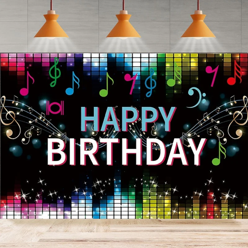 Happy Birthday Musical Party Photography Backdrop Poster Fashion Music Bright Stars Background Home Party Backdrop Wall Banner