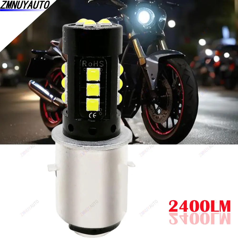 2000LM Moto H6 BA20D LED Motorcycle Headlight Bulbs P15D-25 15SMD 3030LED White Hi Lo Lamp Scooter Accessories Fog Lights 12V