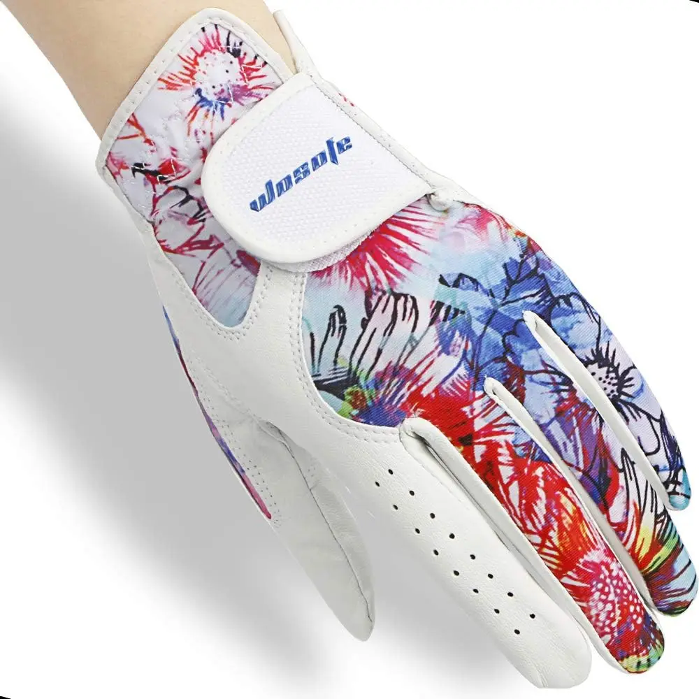 

wosofe Golf Glove Women Ladies Pair Cool Leather Both Hand Summer Floral Colorful Breathable Sport Gloves