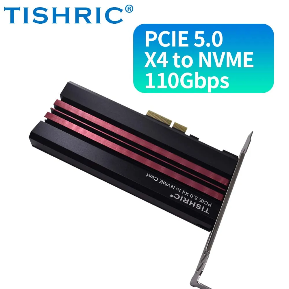 TISHRIC Adapter Board PCIE 5.0 X4 to NVME Adapter Card 2280 NVME SSD to PCIE X4 Connector with Aluminum Alloy Heat Sink for PC