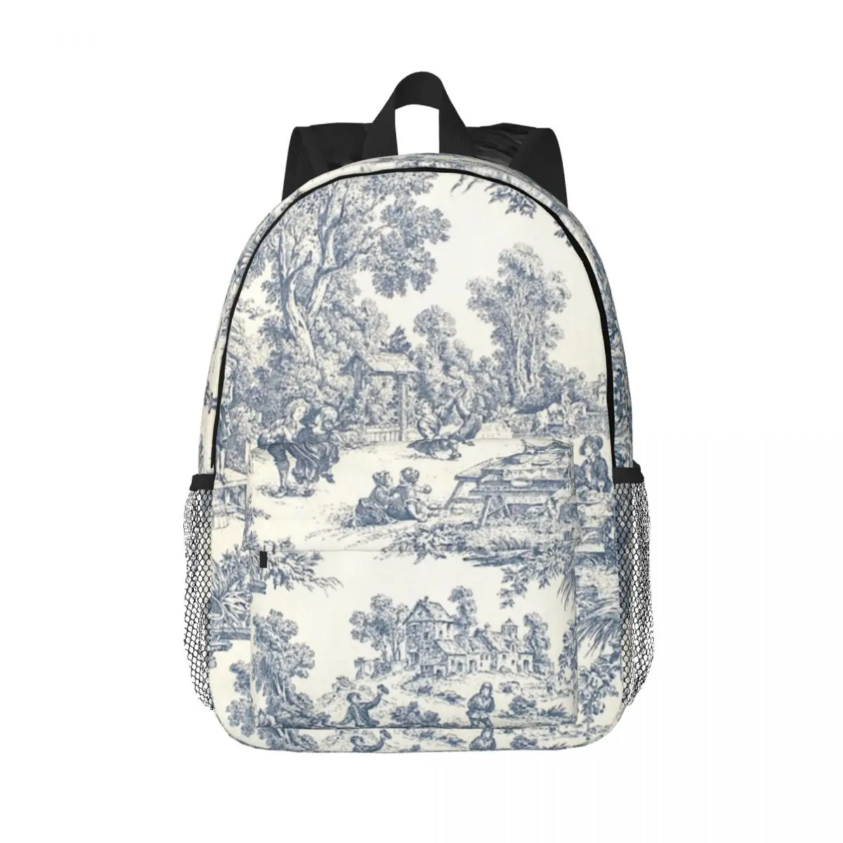 

Toile De Jouy Number 2 Travel Backpack Women Men School Laptop Bookbag French Navy Blue Motif College Student Daypack Bags