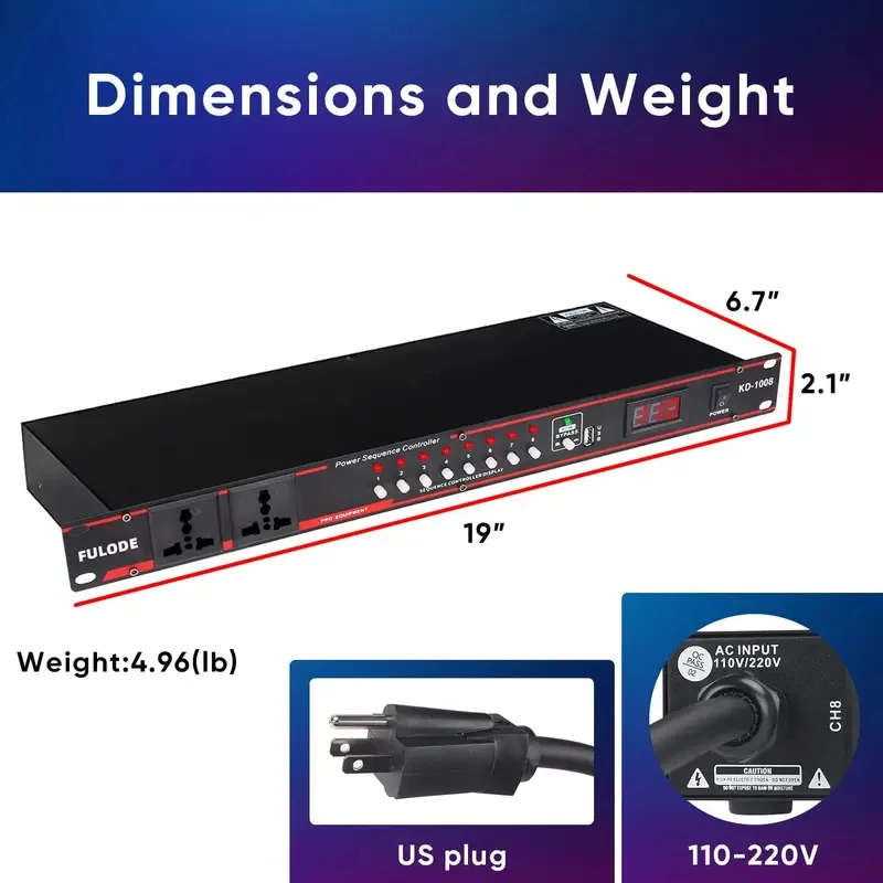 10-Way High Power Sequencer Regulator - 8 Independent Switching Rack Power Supplies Rack-Mount Audio Power Regulator Voltage