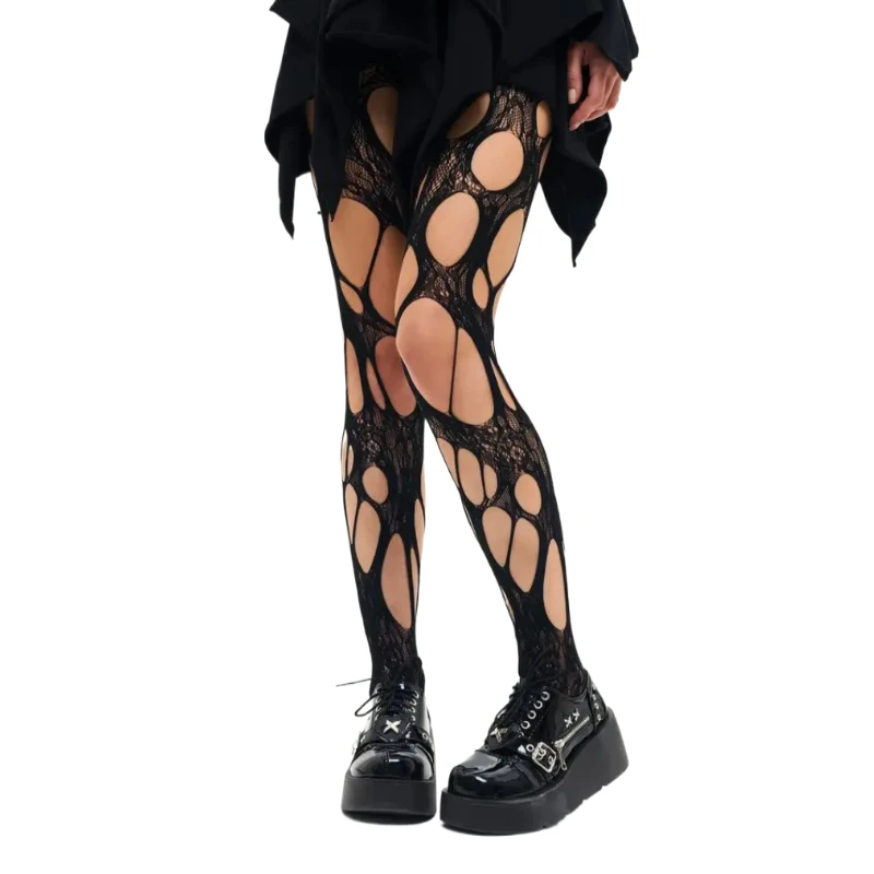 Women's Punk Tights Sexy Pantyhose Breathable Hosiery Hot Girls Tights Thigh High Body Stockings Long Mesh Socks White Legging