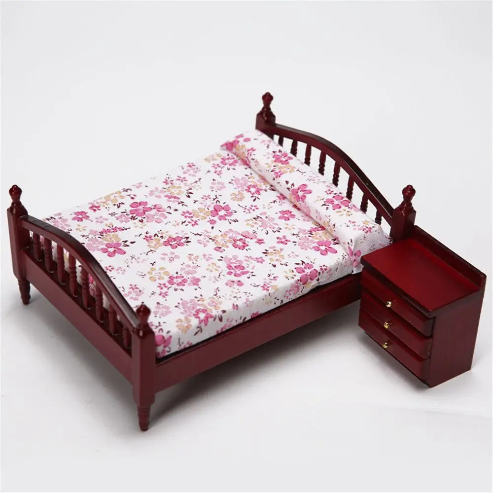 어린이 1:12 인형 집 장식 액세서리 침대/침대 옆 테이블 인형용 미니어처 가구 인형 집 가구