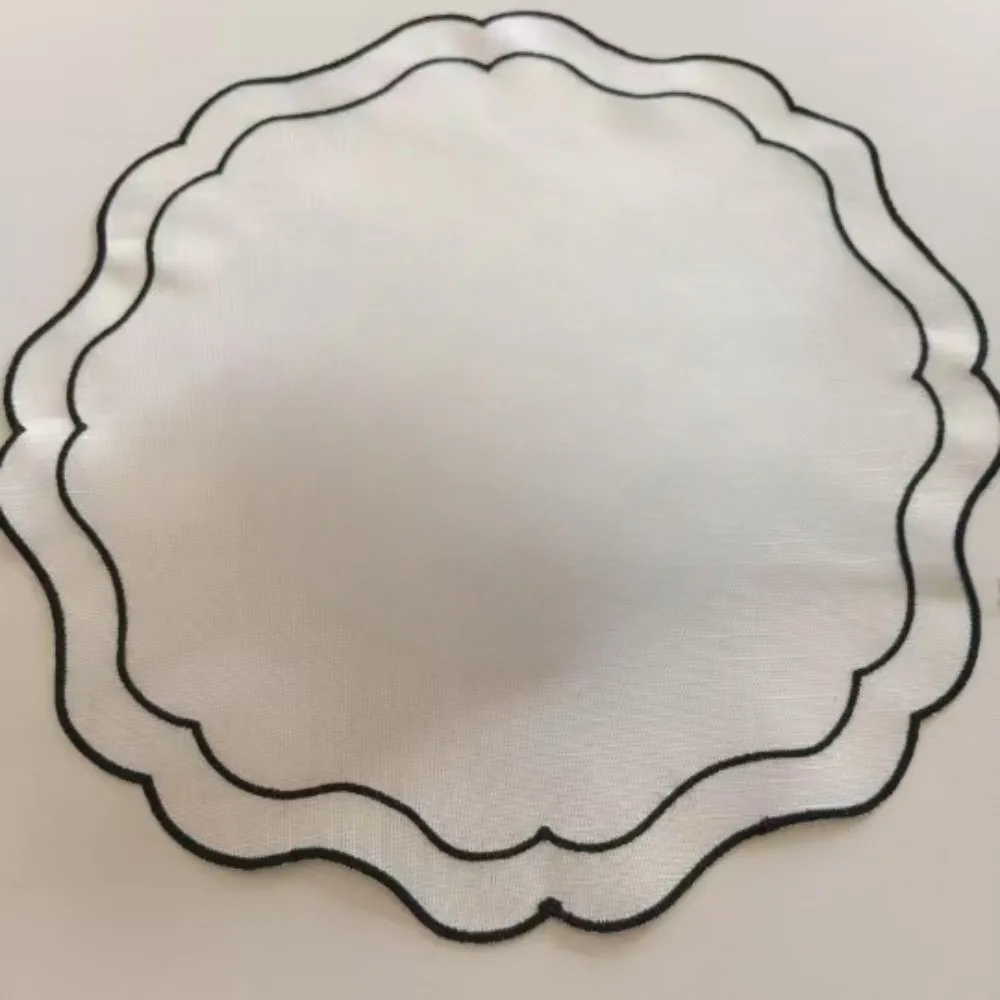 

5pcs Bamboo Linen Fabric & Lace Embroidery Placemats Individual Table Plate Cloths For Kitchen Table Decoration&Accessories