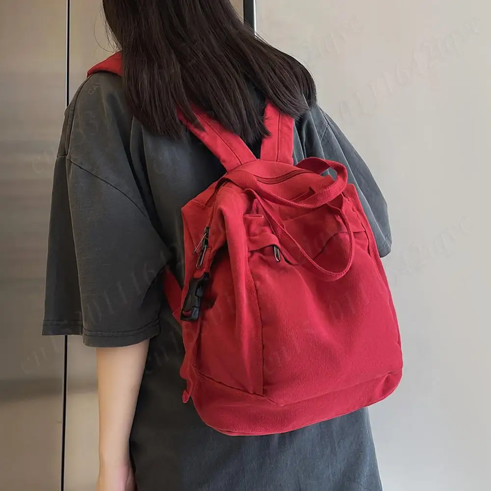 Ransel Perjalanan Kanvas Vintage Kasual Daypack Warna Solid Tas Sekolah Hippie Ransel Wanita Kasual Tas Komuter Estetik