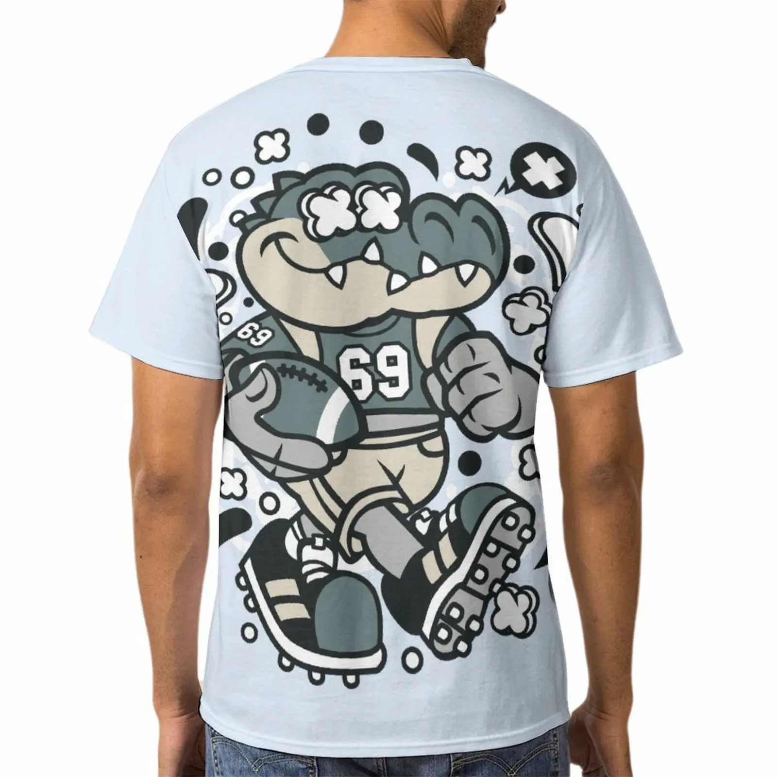 Crocodile Football Printed Men's T-shirt Casual Summer 100% Pure Cotton Fun Street Clothing Loose Fit Plus Size Short Sleeved