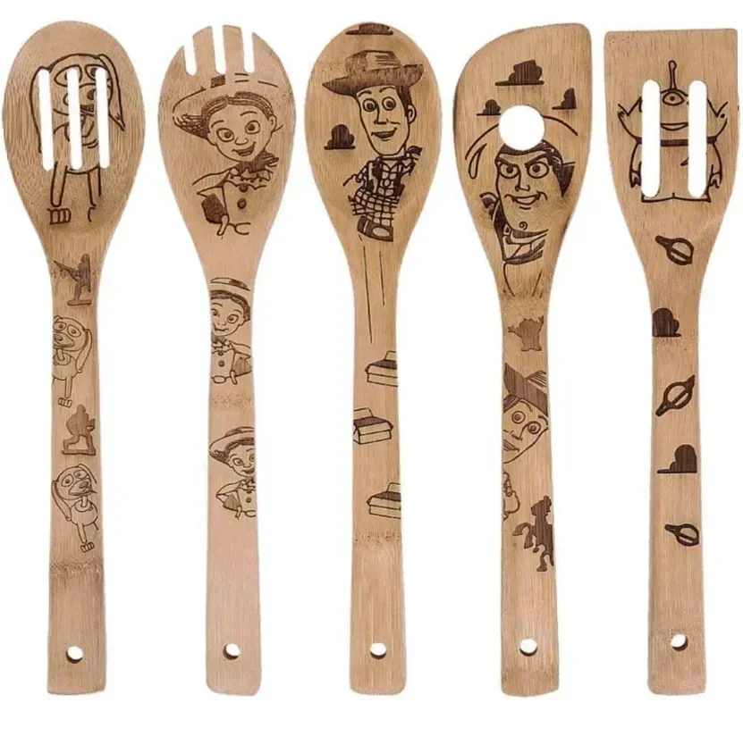 Lilo Stitch Pala 5 pezzi Disney Topolino Principessa Anime Kawai Bamboo Scoop Cucina di casa Utensile da cucina per donna Uomo Regalo