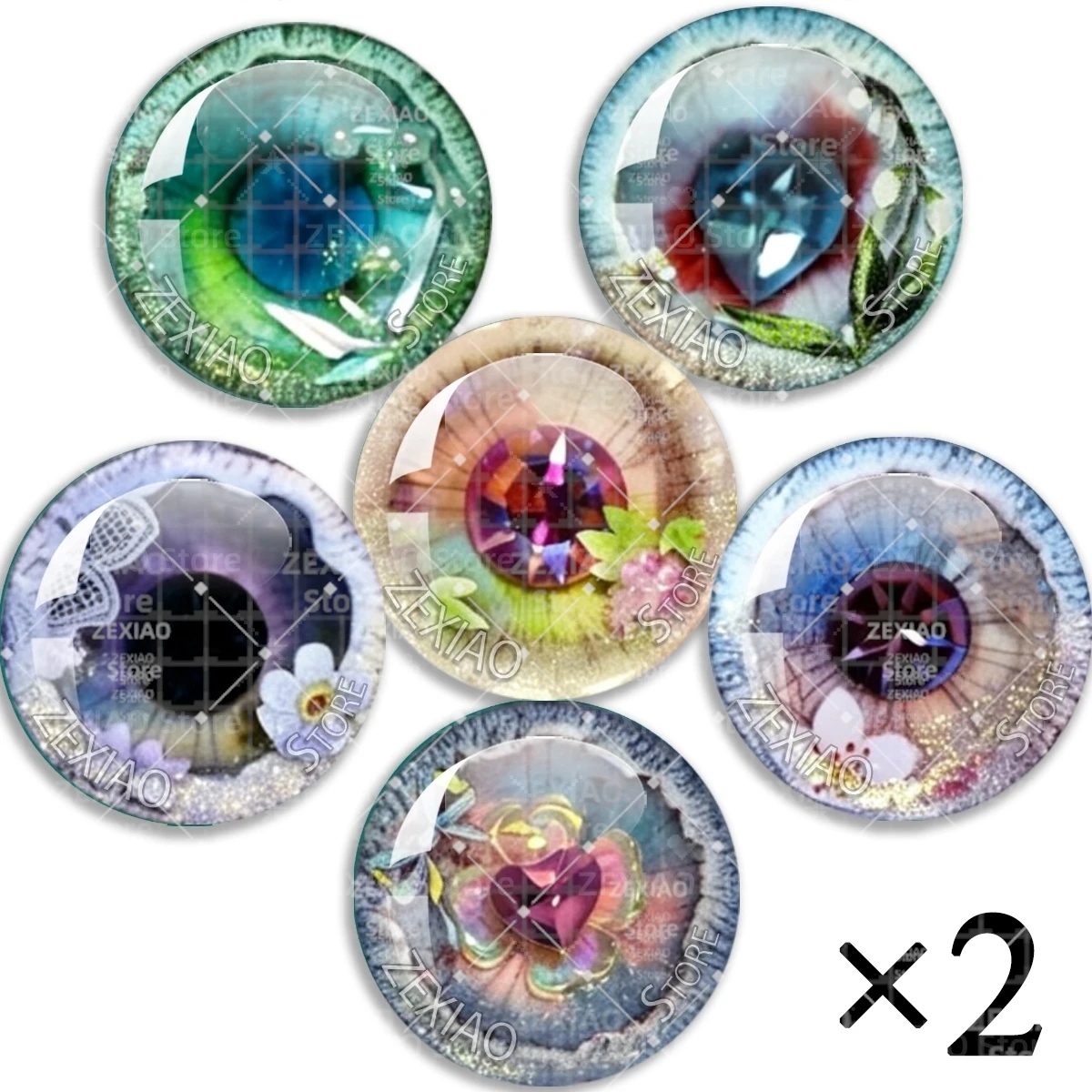 12Pcs Watercolor Floral Plant Pattern Blythe BJD Doll Eye Chips Glass Cabochon Dreamy Flower Pupil Eyes for Doll DIY Jewelry MS0