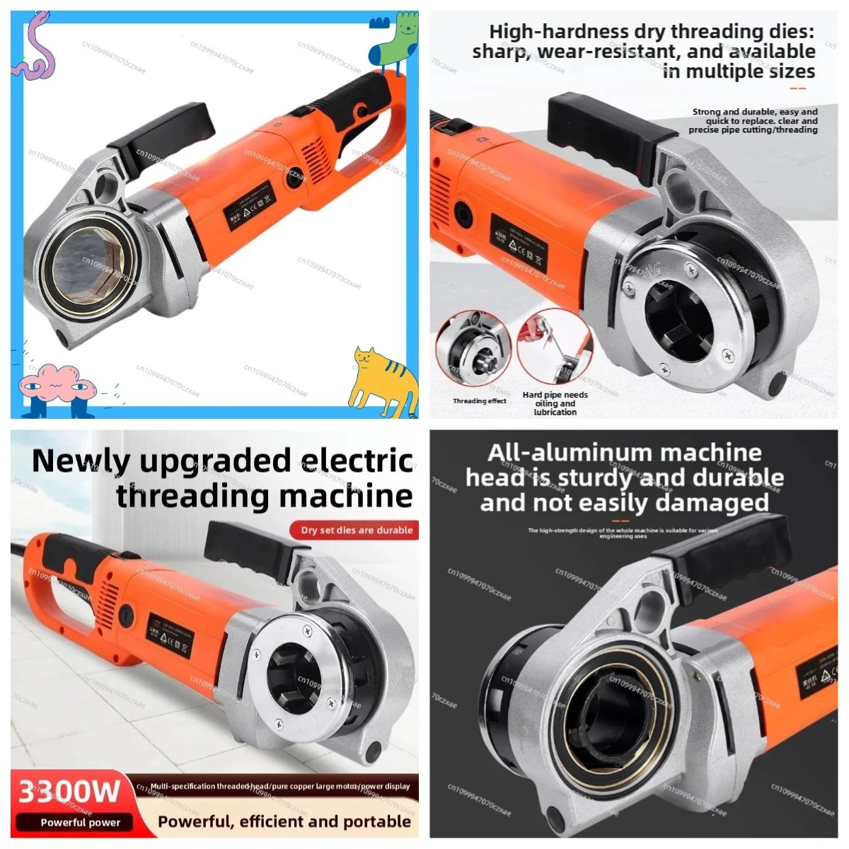 Portable Handheld Electric Threading Machine Heavy Duty Galvanized Steel Water Heating Pipe Round Steel Thread Cutter