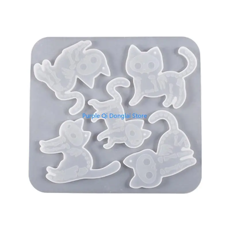 L21E 3D DIY Halloween Cats Epoxy Silicone Casting Mold Sturdy Cats Keychain Earrings