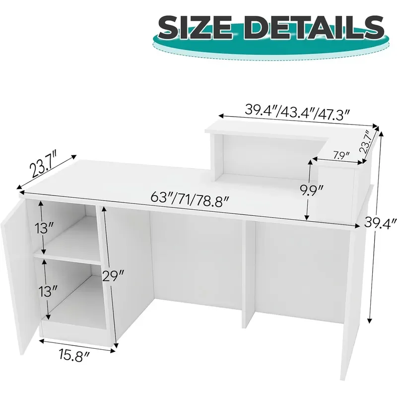 71 Modern Reception Desk with Left Countertop and 2 Tier Shelving