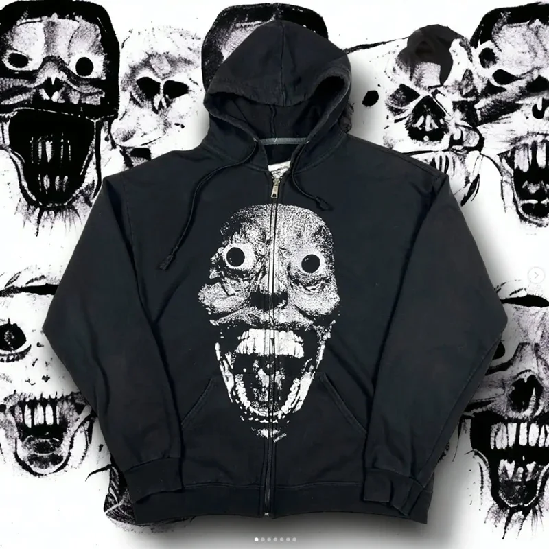 Diamond Knife Men's Hoodie Dark Trend Street Retro Graphic Anime Sweatshirts Y2k Hip Hop Dark Gothic Couple Full Zipper Hoodie