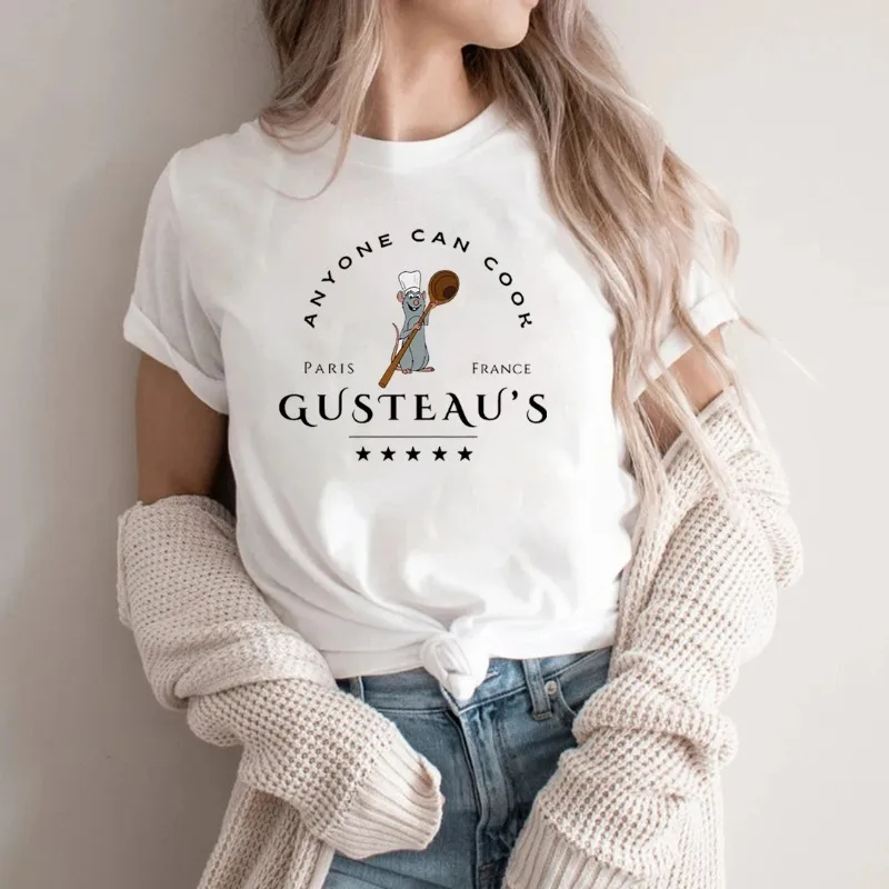 Ratatouille Shirt Chef Remy Cotton T-Shirt Pixar Rat King Anyone Can Cook Y2K Top Remy Gusteau\'s Cute Mouse Damska koszulka z nadrukiem