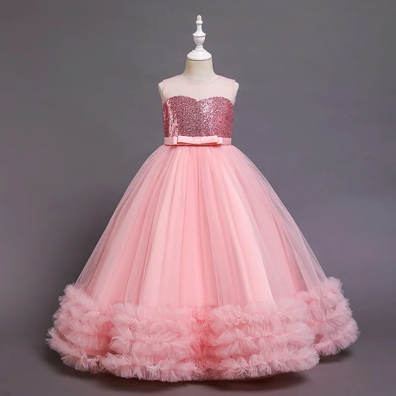 Ragazze adolescenti paillettes fiore principessa festa abiti lunghi Tutu bambini bambini elegante natale abiti da sposa abiti Costume