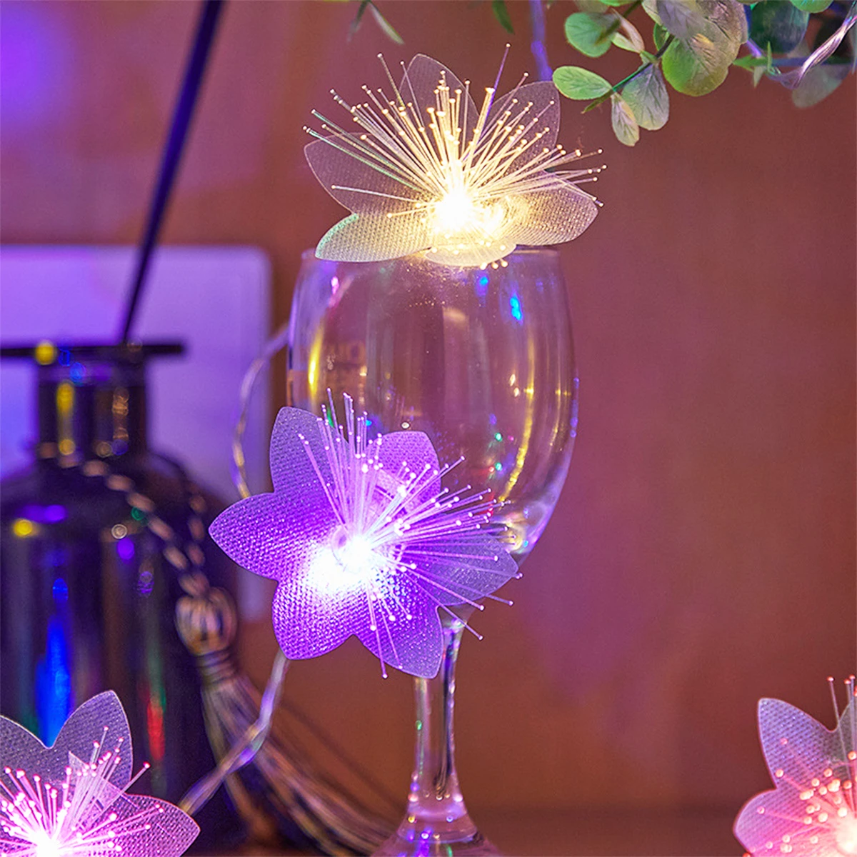 2m/3m Led Fibra Óptica Flores Luzes Fairy Light Decoração Corda Ao Ar Livre Para Quarto Casamento Cobre Paisagem Bateria Férias