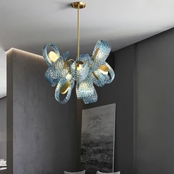 Postmodern Blue Glass Led Pendant Lamps For Hallway Bar Bedroom Living Room Luster Chandelier Suspension Luminaire Lighting