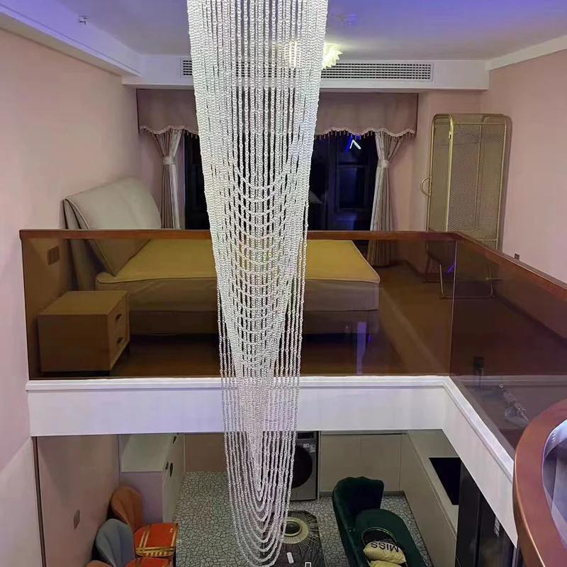 Stair Chandelier Long Chandelier Minimalist Duplex Villa Large Living Room Crystal Chandelier Led Ceiling Lights For Bedroom